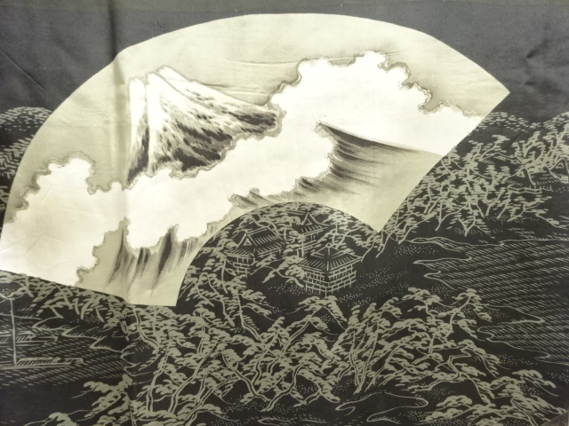 JAPANESE KIMONO / ANTIQUE FUJI LANDSCAPE PATTERN GROUND PAPER / MENS J